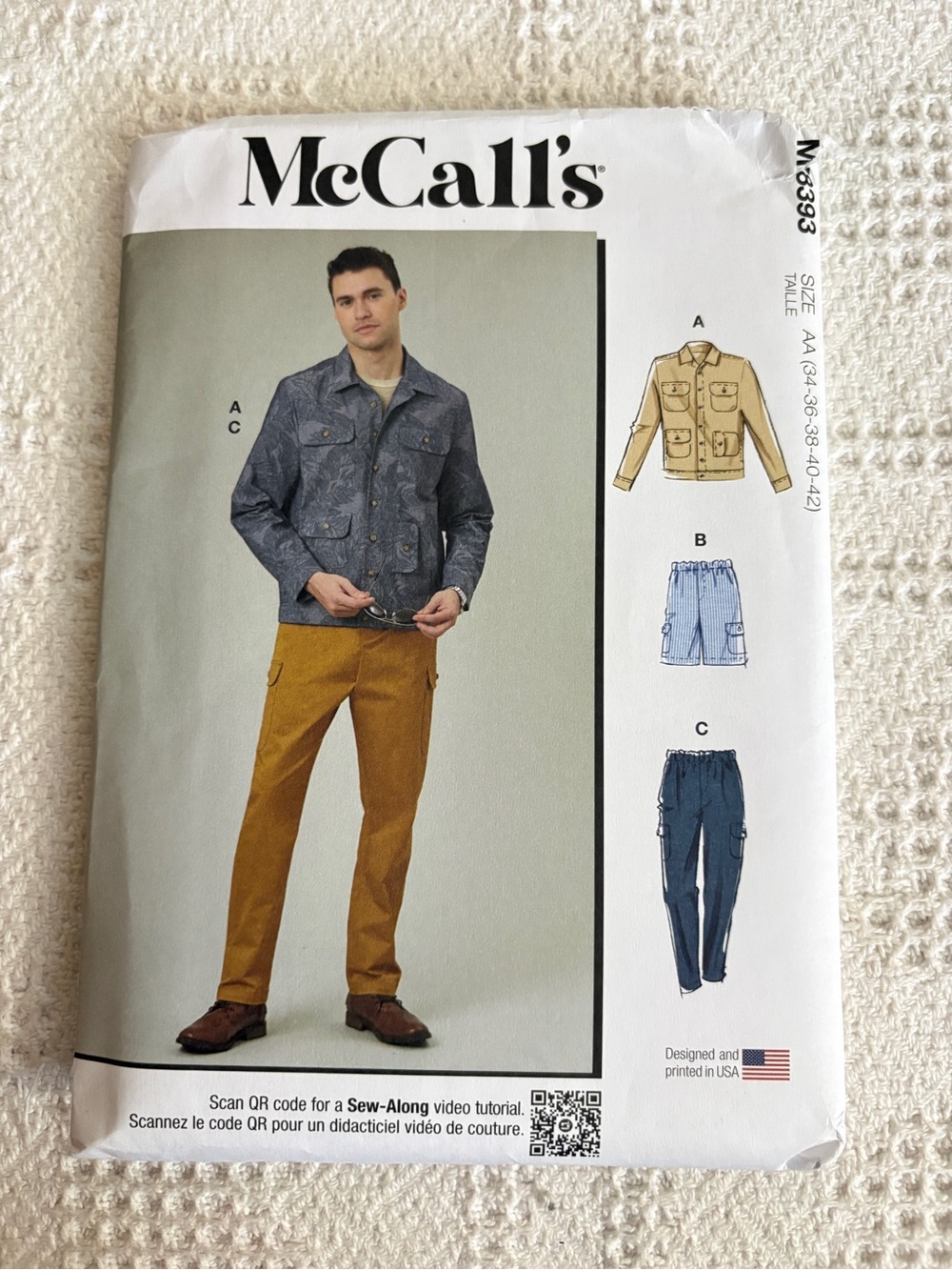 McCall’s Pattern M8393 AA for Men’s Jacket, Shorts, and Pants